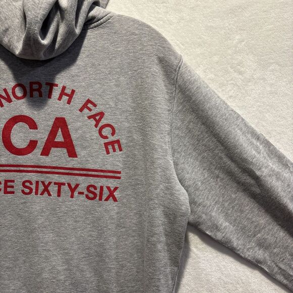 The North Face Men's Size Medium Gray Red Hoodie Sweatshirt Fleece Logo Outdoor - Picture 10 of 16